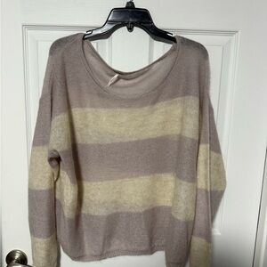 Free People Beige and Cream Striped Sweater